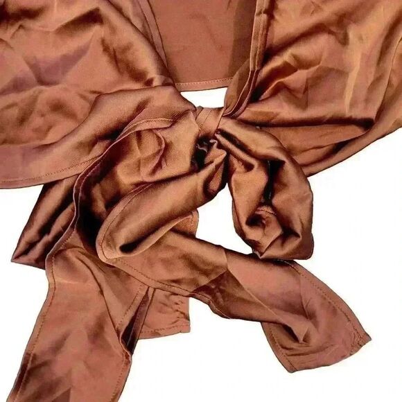 Cider Women's Golden Brown Poly Satin Cross Front Adj Strap Tank Top w Back Bow - Picture 6 of 9